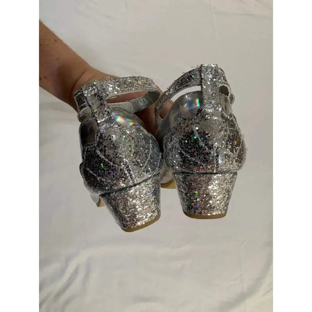 Disney Ariel Mermaid Silver Sparkle Glitter Heels Shoes Toddler Girls Size 9